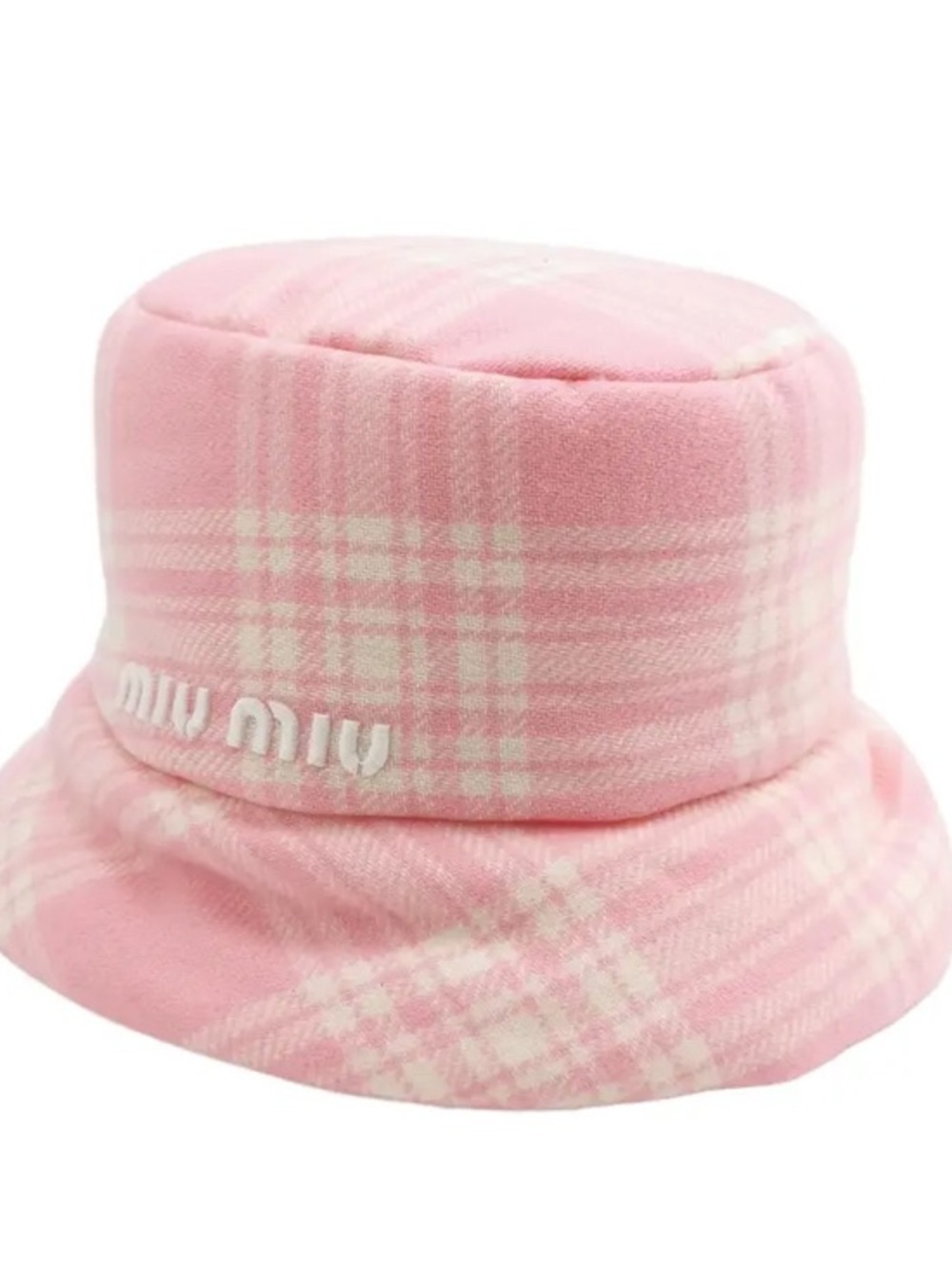 Miu Miu logo checkered pattern hat pink white NWT